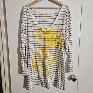 SIZE 4X OLD NAVY white brown striped floral yellow long sleeve tee